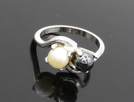 UNCAS 925 Silver - Shiny White &amp; Blue Pearls Petite Band Ring Sz 4.5 - RG18066 - £26.88 GBP