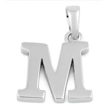 Block Letter Initial M Pendant Necklace Solid 925 Sterling Silver - £12.86 GBP