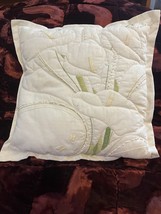Pillow Nature Quilted Needlepoint Decorated Granny Cottage Core Ivory Green Vtg - £19.46 GBP