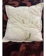 Pillow Nature Quilted Needlepoint Decorated Granny Cottage Core Ivory Gr... - £19.57 GBP