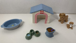 fisher price loving family dollhouse dog and puppy lot set doghouse bathtub food - $19.79