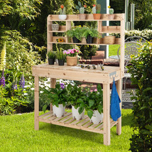 Wooden Potting Bench Table Garden Work Bench Platform w/Display Rack Hidden Sink - £168.67 GBP