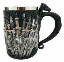 Ebros Medieval Dragon Iron Throne Swords Coffee Mug Drinking Stein Tanka... - £32.24 GBP