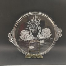 Mikasa Walther Crystal Cake Plate Or Serving Tray Swans Germany W/ Handles Vtg - £18.88 GBP