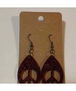 Handmade epoxy resin peace sign dangle earrings - burgundy glitter - £4.97 GBP
