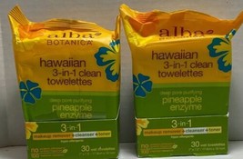 2-Alba Botanica Hawaiian 3-In-1 Clean Towelettes Pineapple Enzyme 30 ea - £15.91 GBP