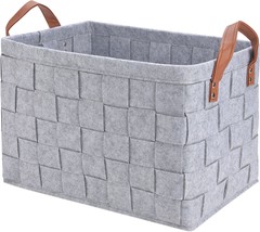 Collapsible Storage Basket Bins, Foldable Handmade Rectangular Felt Fabric - £28.53 GBP