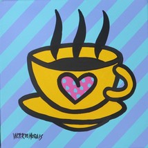 Valter Morais Coffee with Heart Original Acrylic on Canvas Britto Style - £177.60 GBP