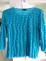 Notations Turquoise Layered Round Neck Top Size Small #7756 - £7.04 GBP