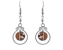 Round Circle Gemstone Cabochon Metal Hoop Border Dangle Earrings - Womens Fashio - £11.23 GBP