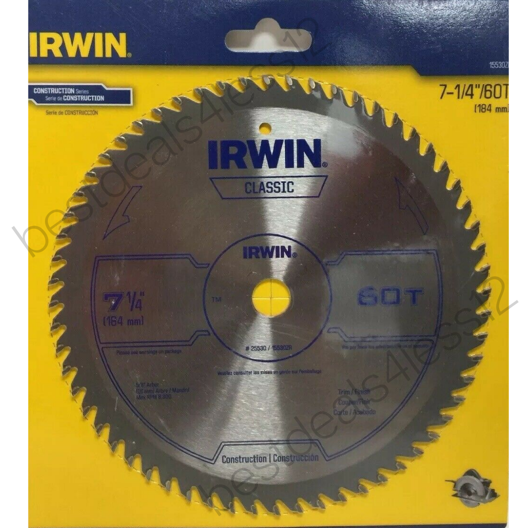 Irwin Construction Finishing & Plywood For Trim 7-1/4 In 60 Teeth Saw Blade - $24.74