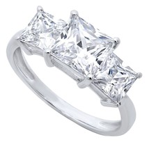 3Ct Princess LC Moissanite Three Stone Engagement Ring Sterling Silver - £73.02 GBP