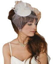 Vintage 1940s-50s Fascinator Veil Hat White, Ivory Tear drop hat  birdca... - $62.99