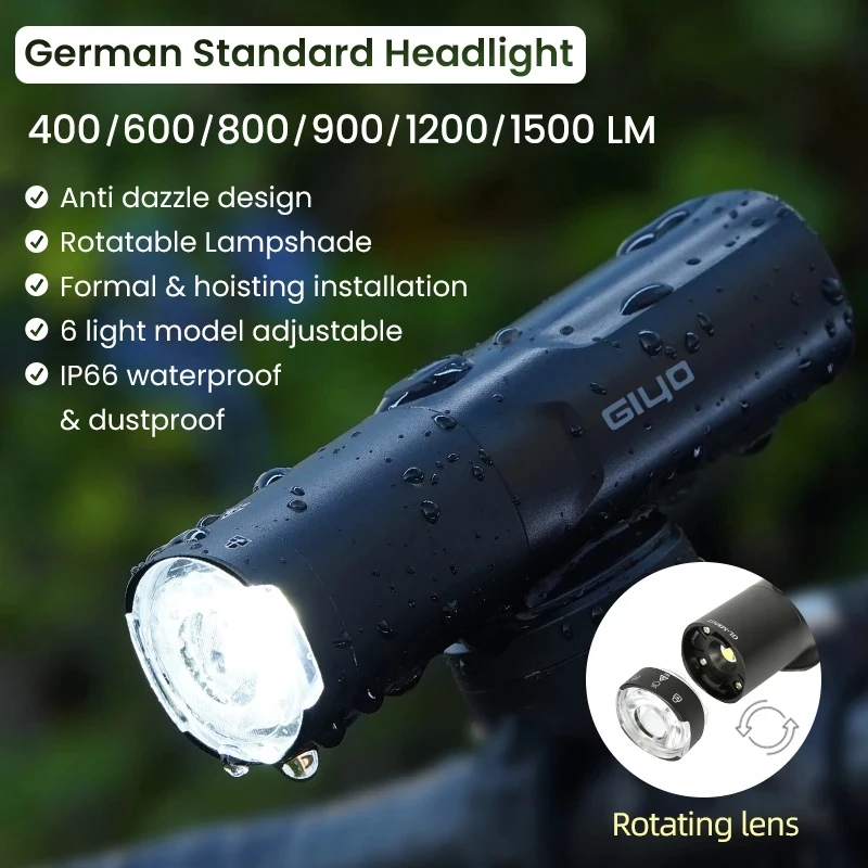 Bicycle Light 800-1500LM Front Lighting German Standard Headlamp Rotatable Lens - £16.51 GBP+