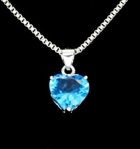 Womens Blue Ocean Heart Shaped CZ Pendant Stainless Steel Box Chain 20&quot;Necklace - £5.78 GBP