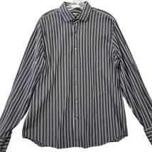 Express Shirt Men Size L 16 Black Stripe Preppy Long Flip Sleeves Modern Fit Top - £7.50 GBP