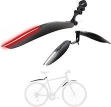 A Front And Rear Bicycle Fender Set With Adjustable Mtb Splash Guard And Led - £33.75 GBP