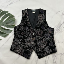 Michele Leslie Womens Vintage 90s Velvet Vest Size M Black Gold Floral M... - $28.70