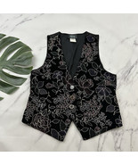 Michele Leslie Womens Vintage 90s Velvet Vest Size M Black Gold Floral M... - $534.97 MXN