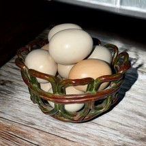 Vtg Ceramic Eggs In Basket Display Hand Painted Pottery Signed - $39.59