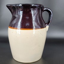 Large Stoneware Pitcher Brown Cream 8 1/2&quot; Tall No Crazing Antique/Vintage  - $15.95