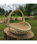 Round Wicker Flower Basket | High Handle Willow Trug for Gathering | Rus... - $175.55 CAD