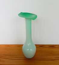 Beautiful vintage cased art glass sea foam green abstract lily flower vase - $19.99