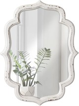 Farmhouse Wood Quatrefoil Small Mirror, Hanging Rustic Distressed White Bathroom - £34.47 GBP