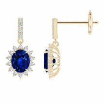 Authenticity Guarantee 
ANGARA Blue Sapphire Dangle Earrings with Floral Diam... - £1,230.38 GBP