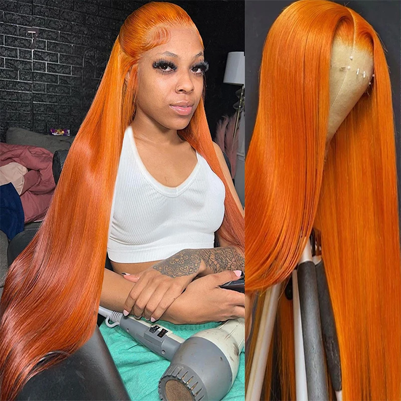 Ginger Orange 13x6 Lace Front Wigs Human Hair Bone Straight 13x4 4×4 Human Ha - £60.42 GBP+