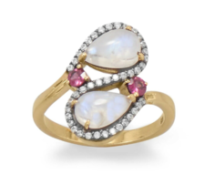 Pear Cut Rainbow Moonstone Swirl Multi-stones Band 14k Gold Plated Promise Ring - £143.37 GBP