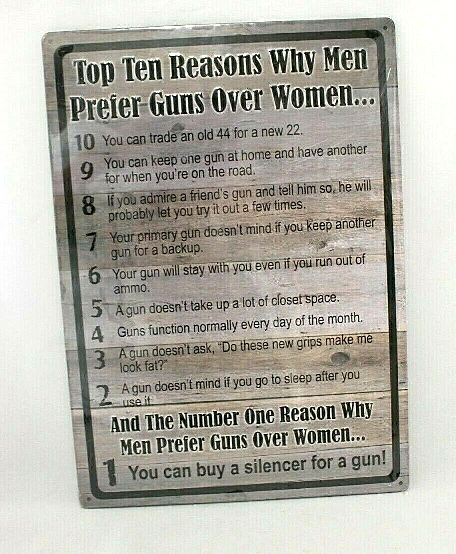 Men Prefer Guns Over Women River's Edge Products Tin Sign Top Reasons  17" x 12" - £14.44 GBP