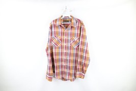 Vtg 70s Streetwear Mens Large Sheer Double Pocket Collared Button Shirt Plaid - £38.75 GBP