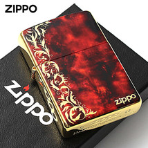 Arabesque Marble Print Processing Red Gold Zippo Oil Lighter MIB - £76.70 GBP