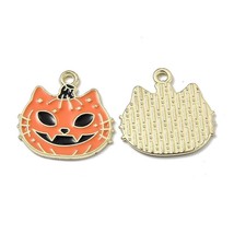 2 Cat Pumpkin Charms Enamel Pendants Halloween Jewlry Supplies 21mm Gold Orange - £2.77 GBP