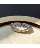 925 Silver Tanzanite Heart Ring | 5-Stone Pave Band | Romantic | Adjustable - $49.99