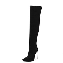 Womens Thigh Boots 55cm Pointed Toe Thin Stiletto High Heel 12cm Zipper Satin Pl - £83.84 GBP