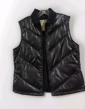 Old Navy Puffer Vest Womens M Black Pockets Full Zip Fleece Lined Mock Neck - $15.83