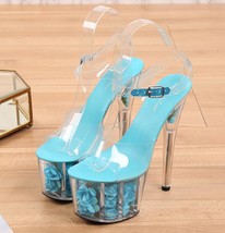 PVC Transparent Women Sandals High Heels 17cm Sandals Female Shoes Flowers Platf - £46.58 GBP
