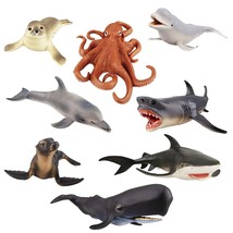 8Pcs 4-8" Large Sea Ocean Animals Figurines Bath Toy, Plastic Shark Whale Animal - £37.91 GBP