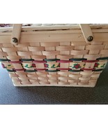 Handcrafted ~ Wood Slat ~ Woven Basket Handles ~ Apple Design ~ 16&quot; x 11... - £35.29 GBP