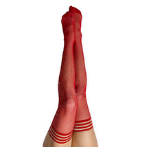 Kixies Joely Rhinestone Fishnet Thigh-High Red Size C - £26.85 GBP