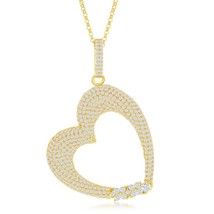 Sterling Silver GP Large Micro Pave Heart with CZ Pendant W/Chain - £138.29 GBP