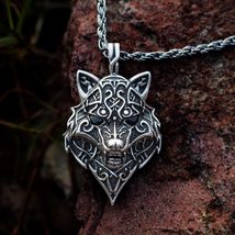 Norse Nordic Viking Valknut Odin Fenrir Wolf Rune ONYX Stone 3D Pendant Necklace - £15.17 GBP