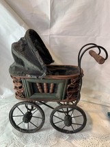 Vintage Victorian Baby Doll Carriage Stroller Buggy Wicker Wood And Steel - £23.98 GBP
