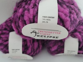 Lot of 3 Skeins Trendsetter Yarns Eclipse 74% Wool 26% PA Yarn Purple 709 Dye 09 - £22.53 GBP