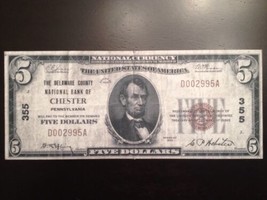 Reproduction  $5 Bill Delaware County National Bank Chester PA 1929 Lincoln - $3.99