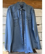 Vtg Wrangler Men&#39;s L Pearl-snap Btn Shirt 16 1/2 x 33  Blue Denim Long T... - $543.81 MXN