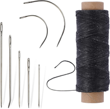 55Yards Waxed Thread with 7 Pcs Leather Needles for Hand Sewing 150D Black - $9.98