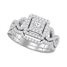 14kt White Gold Princess Diamond Bridal Wedding Engagement Ring Band Set 7/8 Ctw - £1,118.09 GBP